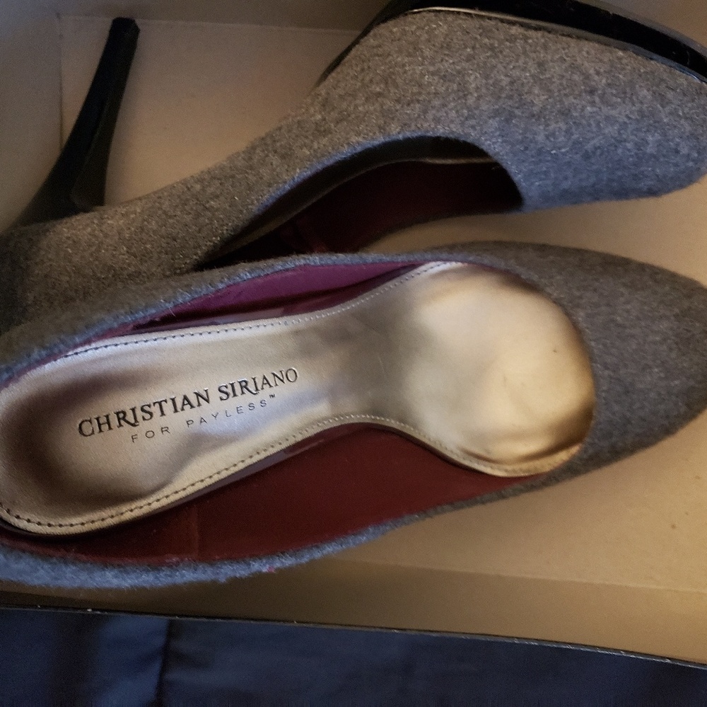 Gray and black platform heels